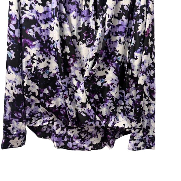 Apt. 9 Purple Black Floral Long Sleeve Faux Wrap Blouse Size L Top - Picture 7 of 12